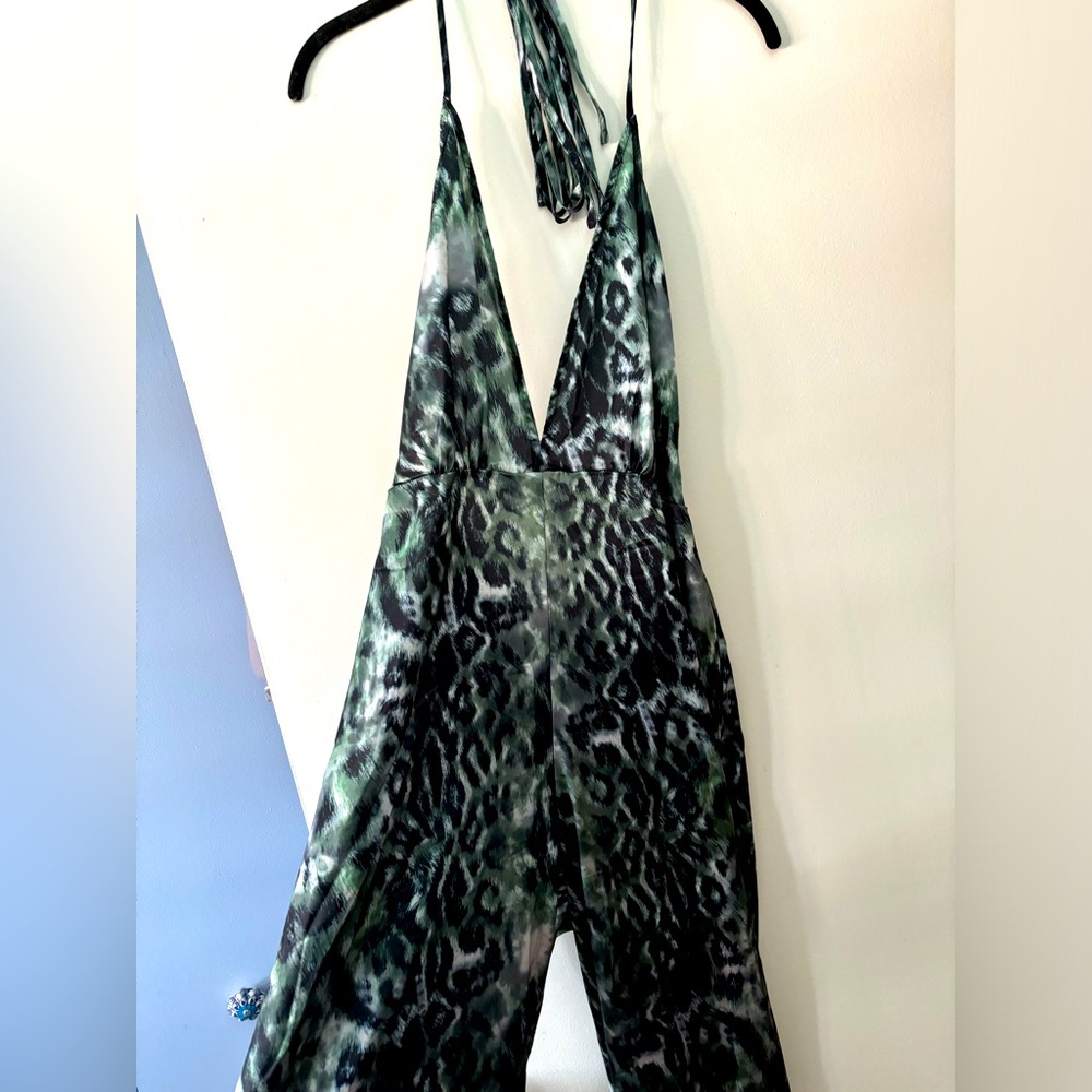Pretty Little Thing Khaki Leopard Print Halterneck Jumpsuit